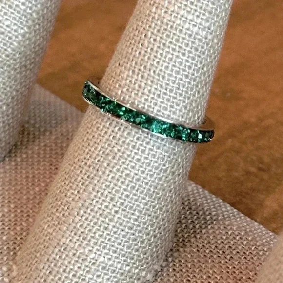 Green Emerald Colored CZ Stainless Steel Eternity Band Stack Ring May Birthstone - Picture 4 of 7